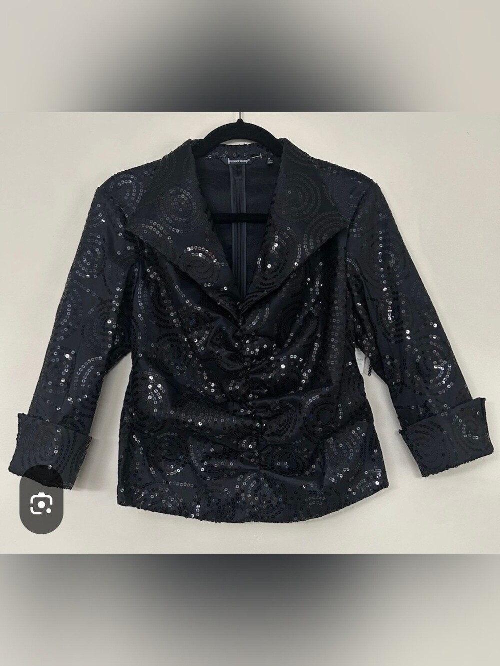 Samuel Dong Black Sequin 3/4 Sleeve Jacket/Top $100 EUC